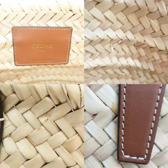 Celine Basket Bag Tote Bag Pannier Triomphe Medium Raffia Leather - Picture 6 of 10